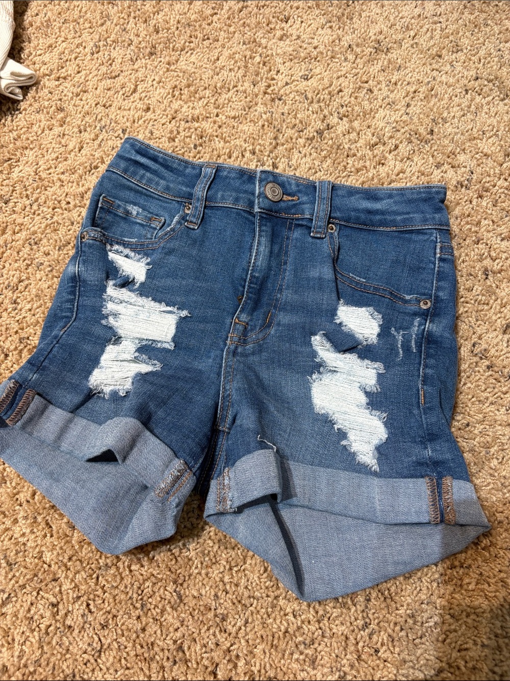 Aeropostale Distressed Cuffed Denim Shorts - Blue